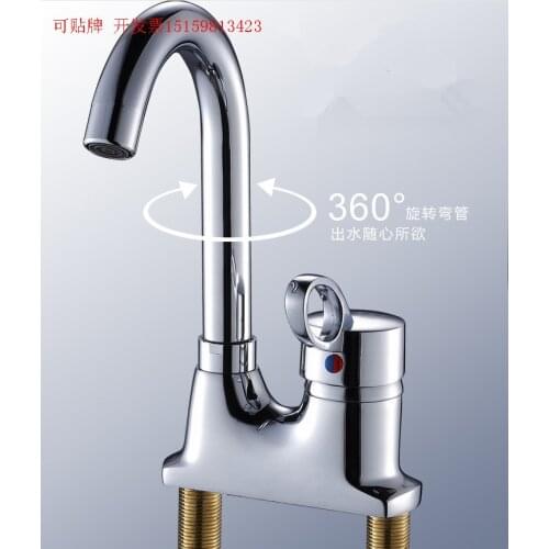 Brass single handle double hole basin hot and cold rotating faucet , bathroom bench basin faucet wash basin faucet