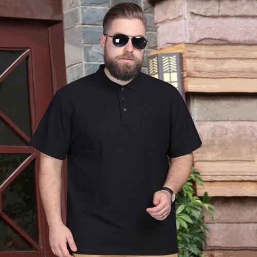 Super Plus Size 3XL-8XL Men 2021 Summer Business Casual Cotton Black Polo Shirt Male White Solid Color Short Sleeve Polos Shirts