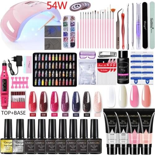 Nail Set UV LED Lamp Dryer With Base/Top Base Poly Nail Gel Nail Polish Set Soak Off Manicure Set electric Nail drill Nail Tools