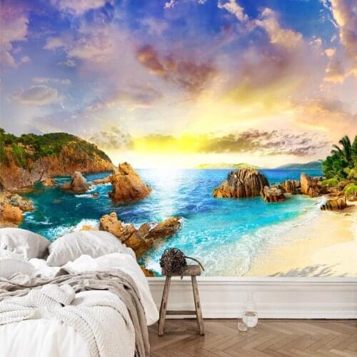 Custom Mural Wallpaper 3D Seaside Landscape Sunset Scenery Wall Painting Living Room TV Sofa Bedroom Home Decor Wall Papers 3 D