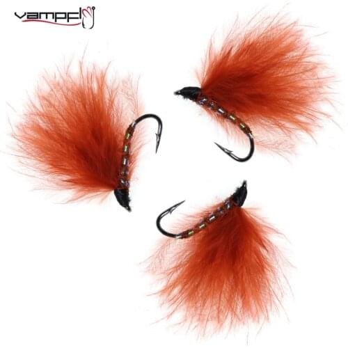 Vampfly 6pcs Rust Red Marabou Streamer Flies Tying on High Carbon Steel Barbed Hook For Bass Trout Fly Fishing Lure Baits 8