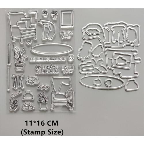 2021 New Sofa Potted Plants Clear Stamps and Metal Cutting Dies DIY Scrapbooking Embossing Album Seal Template Punch Stencils