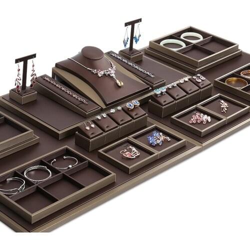 New jade brushed PU leather jewelry rack jewelry display rack earrings necklace jewelry display prop set