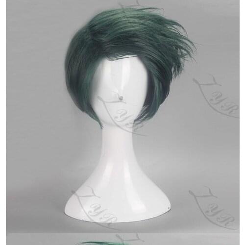 Anime JoJos Bizarre Adventure Rohan Kishibe Cosplay Wig Short Dark Green Heat Resistant Synthetic Hair Wigs + Free Wig Cap