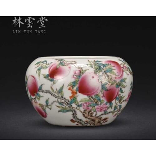 Peach powder water bowl Jingdezhen hand-made ceramics imitating Qing Dynasty Qianlong tea wash and brush wash ornaments