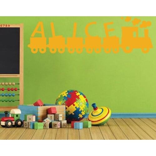 Train Smoke Personalized Customized Name Wall Stickers for Kids Room Boys Art Decor Vinyl Decals Baby Play Room YY10