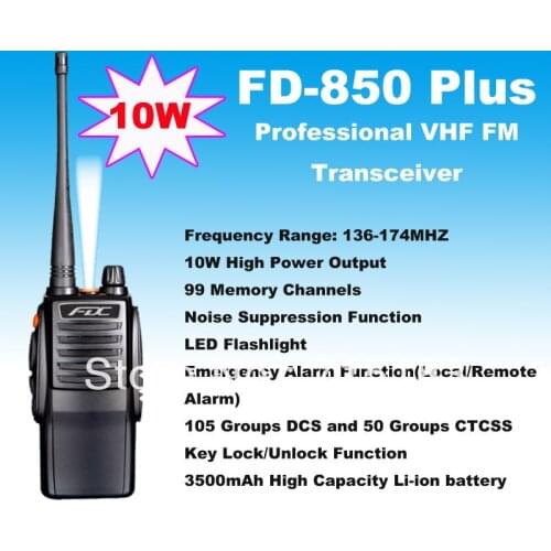 10W High Output Power FD-850 Plus Walkie Talkie 10Watt VHF 136-174MHz Professional FM Transceiver