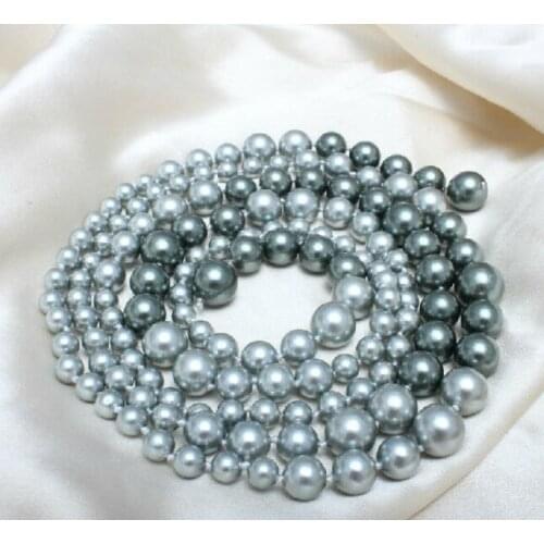 Stunning 8-12mm south sea round grey black multicolor pearl necklace 50inch