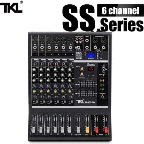 TKL SS600 Professional Mixing 6 Channel DJ Console Sound mixer Audio USB with bluetooth With 16 Reverb effect 7 Equalizer