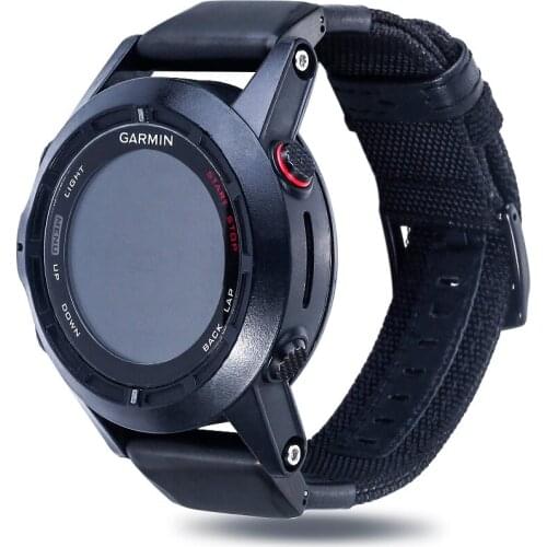 Nylon Woven Genuine Leather Watch Band Bracelet Strap for Garmin Fenix 6x/5x//Fenix 3/Fenix 3 HR/Quatix 3/Garmin Descent Mk1