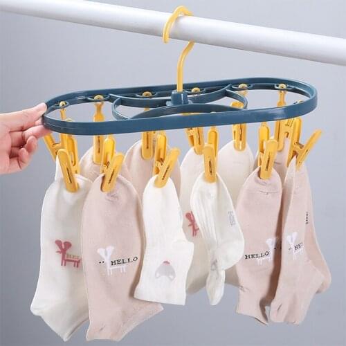 Roller Retractable Laundry Rack Underwear Socks Hook Hanger Dryer 12 Clips Pink yellow home Roller Laundry Clips Hanger