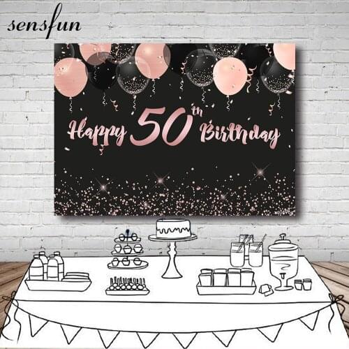 Sensfun Black Rose Gold Balloons Glitter Adult Lady Women Birthday Party Backdrops For Photography Backgrounds Custom Photocall