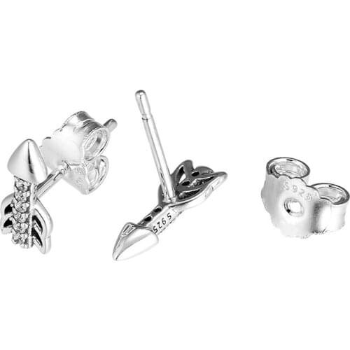100% Sterling-Silver-Jewelry Sparkling Arrows Stud Earring 100% 925 Silver Jewelry for Women Free Shipping