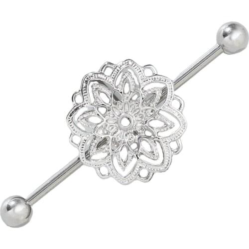 Hollow Flower Ear Barbell Punk Cartilage Tragus Helix Ear Piercing Silver Color Flower Stainless Steel Ear Barbell Jewelry