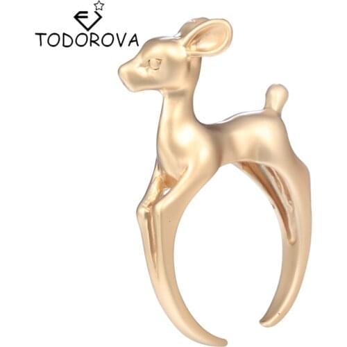 Todorova Cute 3D Bambee Animal Deer Rings for Women Girl Wedding Band Vintage Ring Pet Lover Gift Chic Jewelry Wholesale