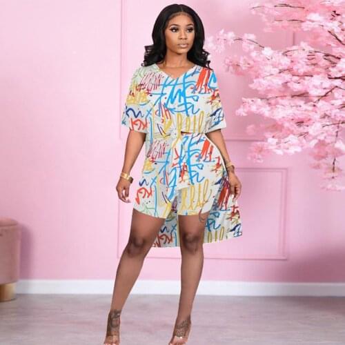 VAZN 2021 Top Quality Daily Young Fancy Lazy Free Casual X-Long Short Sleeve Tees High Waist Knee Length Women 2 Piece Set