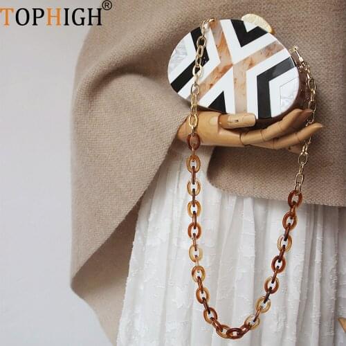 TOPHIGH 3 Patchwork Colors Handmade Evening Crossbody Bags For Women 2021 Bead Strap Acrylc Clutches Female Party Beach Purse