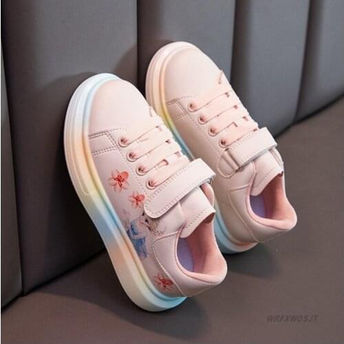 Spring New Style Children Casual Shoes Girls White Frozen Princess Shoes Girls PU Leather Casual Sports Shoes Pink Kids Sneakers