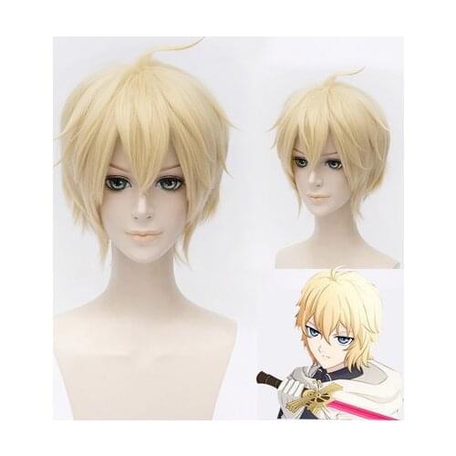 High Quality Seraph of the end Mikaela Hyakuya Wigs 30cm Short Heat Resistant Synthetic Hair Perucas Cosplay Wig + Wig Cap