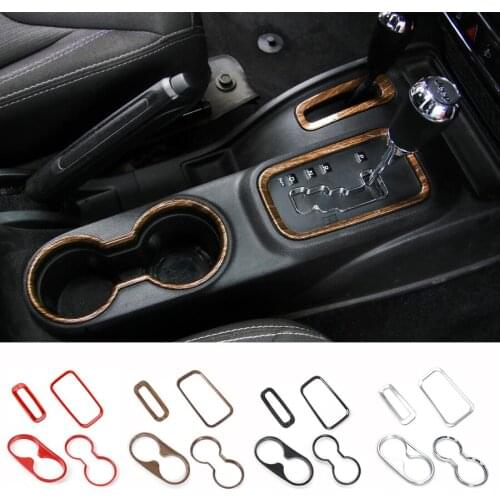 YCCPAUTO 4Pcs/set Car Decoration For Jeep Wrangler JK Front/Rear Cup Holder And Gear Shift Panel Trim Frame Stickers 2011