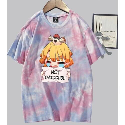 Japanese Anime Demon Slayer Funny Tie Dye Casual T-shirt Fashion Summer Short Sleeve Men Women Agatsuma Zenitsu Top