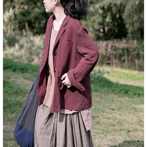 Women Loose Cotton Linen Jackets Ladies Solid Colot Vintage Loose Coat Coat Outerwear Female Tops