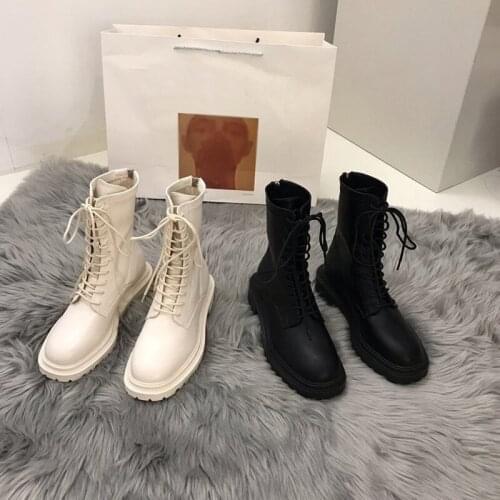 Ladies Zip Boots Thick Heels PU Womens Leather Mid Calf Boots Round Toe Fashion Lace Up Platform Femlae Footwear Comfortable
