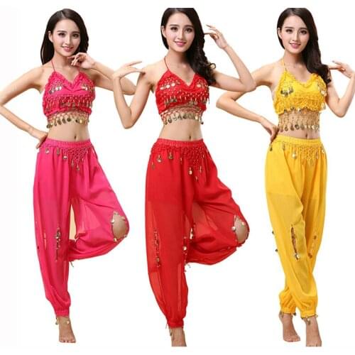 Women Belly Dance Costume Sexy Gauze Pants 2pcs/Set For Women Belly Dancing Costume Exercise Set 6 Kind Of Colors