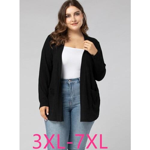 Female spring autumn plus size sweater cardigan for women casual loose long sleeves thin knitting coat black 3XL 4XL 5XL 6XL 7XL