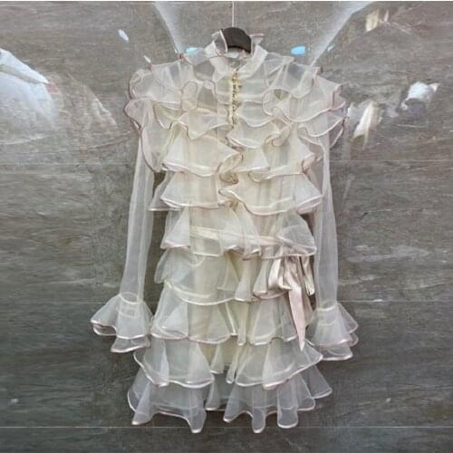 Newest Fashion Designer Dress 2021 Spring Summer Party Events Women Cascading Ruffle Mesh Flowers Sexy Flare Sleeve Club Dress