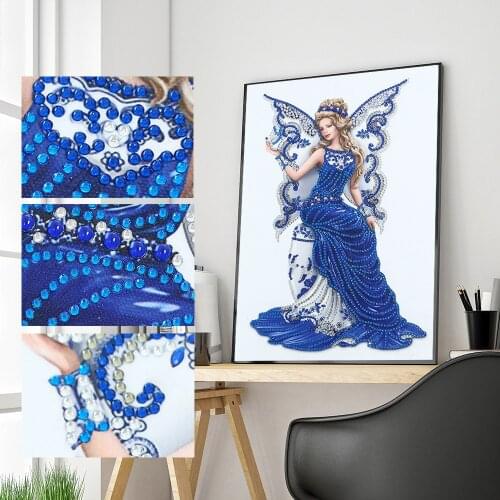 Diamond Painting Angel Blue Dress Lady Partial Drill Special Shaped Crystal Rhinestone Women Diamond Art Kits for Adults and Kid