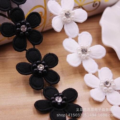 1 yards Petal Flower Pearl Rhinestone Lace Embroidered Ribbons DIY Gift Packaging Clothing Hair Accessories Decor Material