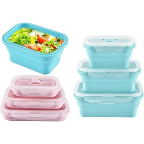 10 Sets Silicone Folding Bento Box Collapsible Portable Lunch Box Food Storage Containers with Lids Dishwasher Safe Wholesale