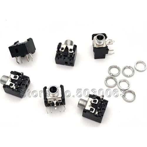 10pcs/lot 3.5 mm DIP headphones, sockets PJ-306M DIP 5p Double voice channel stereo threaded copper head