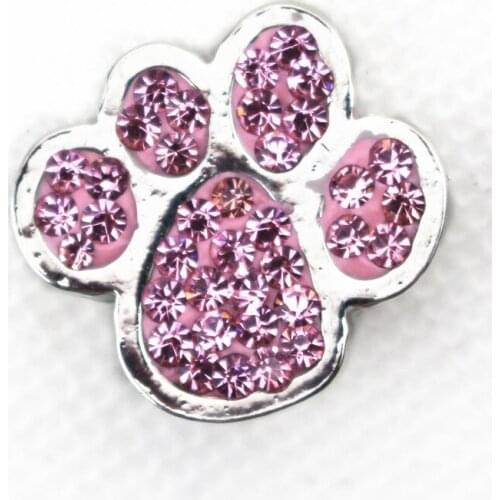 10pcs Pink Rhinestone Crystal Dog Paw Snap Buttons Charms fit 18mm Ginger Buttons Snap Bracelet&Bangles DIY Snap Jewelry