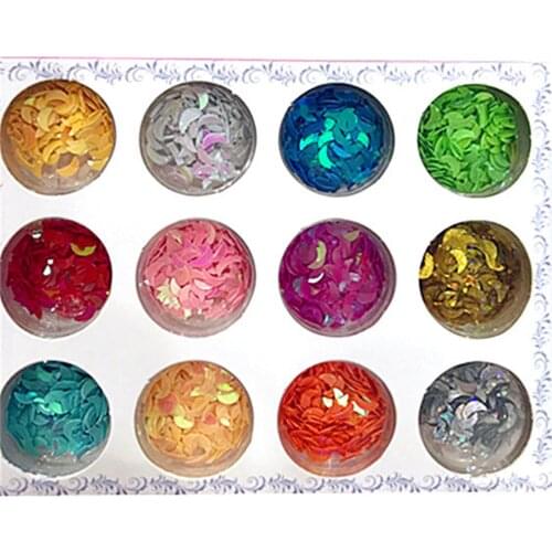 12 Color Moon Glitter Sequins Nail Art Slice Acrylic Box 3D DIY Sparkle Decoration Nail Paillette Flakes Decor Accessories Tools