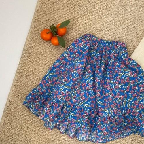2021 Summer 2 3 4 5 6 Years Kids Cotton School Flower Printed Lovely Cotton Ruffles Skirt for Baby Girls Tutu Skirt Girl Kids