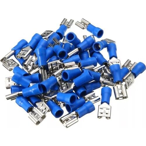 50pcs blue FDD2-250 assorted terminal spade blade female connector wire crimp terminal connector insulated crimp terminal