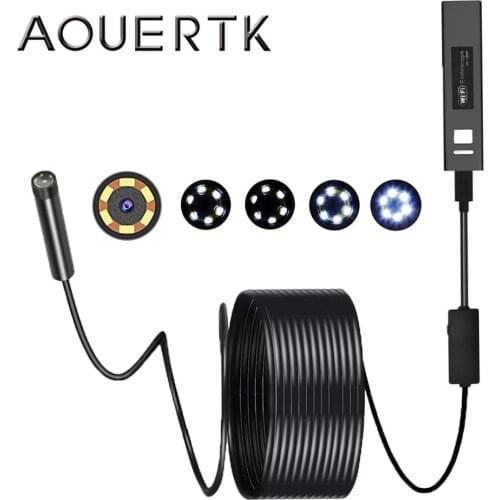 AOUERTK 2MP WIFI Hard Wire Endoscope Camera HD 1200P Waterproof Snake Tube Inspection Wireless Borescope Camera Android IOS
