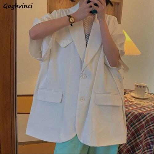 Blazers Women Short Sleeve Summer Korean Style Baggy Chic Casual Thin All-match Office Lady BF Outwear College Solid Simple Ins