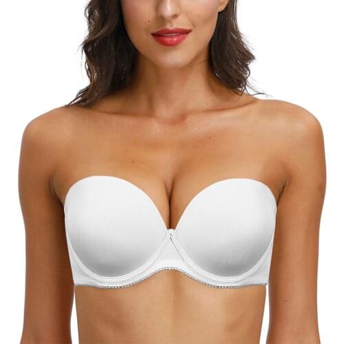 YBCG Strapless Bra Solid White Thick Padded Push Up Underwear Non-slip Multiway Bras for Small Breast Women A B C D E Cup