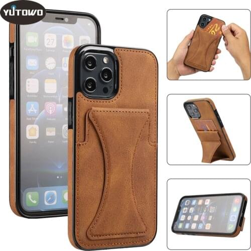 Funda PU Leather Case for iPhone 12 Pro Max 11 Pro Max XS Max XR 7 8 Plus Card Slot Coque Bracket Protective Phone Case Cover