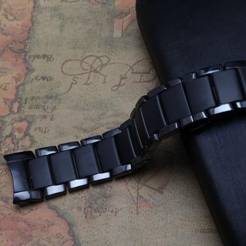 Brand Style Watchband a r1452 Black Ceramic curved end 22mm mens watch accessories bracelet black deployment buckle never fade