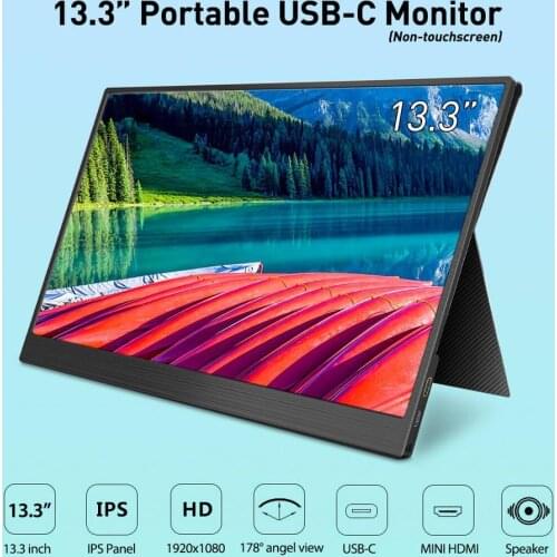 Elecrow LCD Display 13.3 inch Portable USB-C Monitor Non-Touchscreen 1920*1080P HD-Type C Design Screen for Raspberry Pi/Laptops
