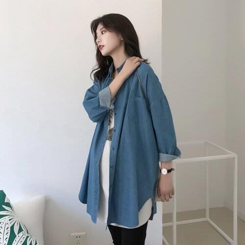 Maternity Elegant Denim Shirt SpringAutumn Pregnant women Loose Retro Long Sleeve Blouse Pockets Single-Breasted Ladies Tops