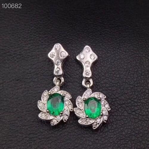 Emerald earring Free shipping Natural real emerald 925 sterling silver earrings 4*5mm 2pcs