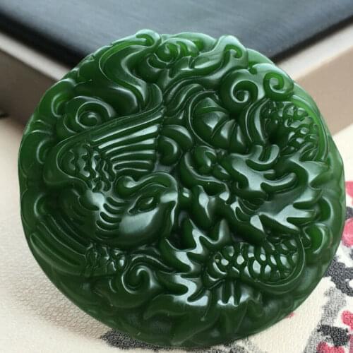 Chinese green jade and Tian jade jade hand-carved dragon and phoenix auspicious