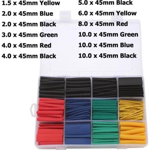 530pcs 1.5-10.0mm Heat Shrinkable Tubing Kit Wire Terminal Coat Insulation Different Colors 45mm Length