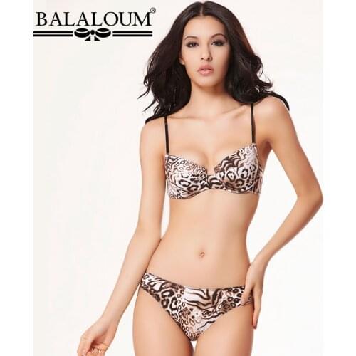 Balaloum Sexy Leopard Print Push Up Bra Brief Sets T-shirt Bra Women Lingerie Set Seamless Comfortable Underwear For Ladies