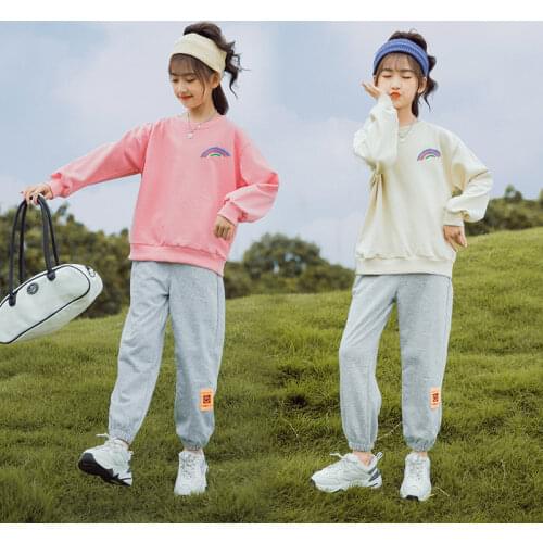 Teenage Girls Sets for Spring Autumn 2021 Long Sleeve Sweatshirt + Pants Childrens Sports Suits Casual Rainbow Kids Tracksuits